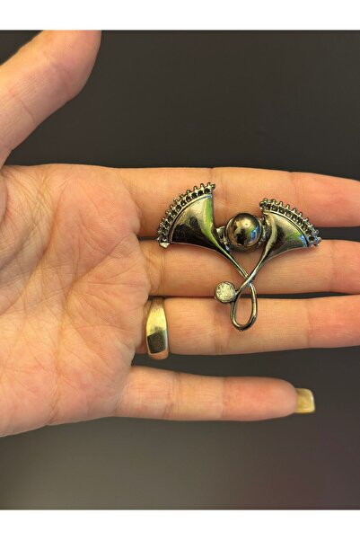 Gönülden Tasarım 4X4 CM BONCUKLU ÇİÇEK TASARIM ÇELİK BROŞ YAKA İĞNESİ FÜME