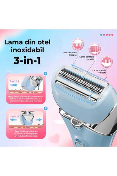 Elindor ® Electric Shaver for Women, 3-In-1, USB Rechargeable, Wet/Dry Shaving, Blue