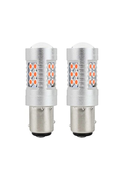 AMIO Set of 2 car brake light bulbs BAY15d, 24 LEDs, 12/24V, P21/5W, Canbus, red