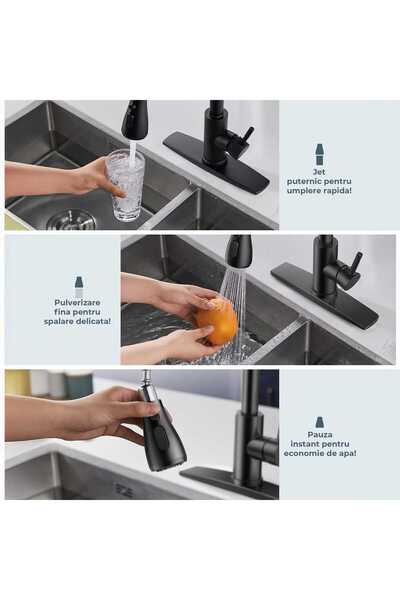 Elindor ® High Spout Kitchen Faucet, Retractable Sprayer, Removable Aerator, Stainless Steel, Black