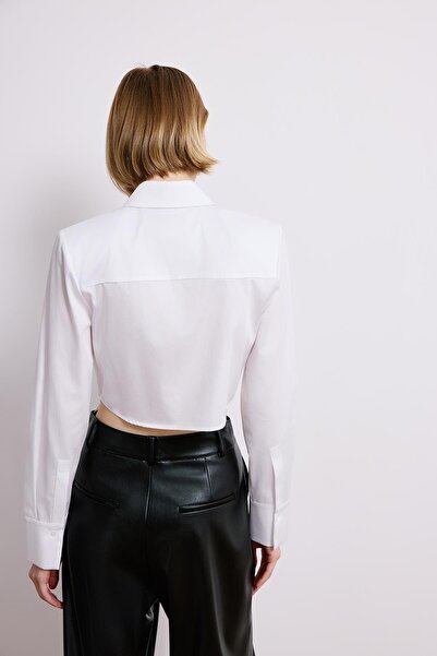 rue Padded Poplin Long Sleeve White Shirt