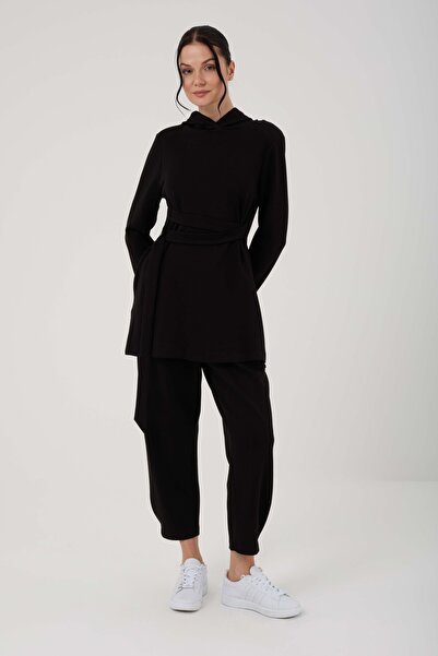 Jupe Kadın Çapraz Kemerli Kapüşonlu İpek Modal Takım 8573