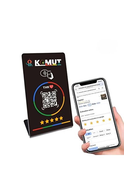 Komut حامل مراجعات جوجل برمز الاستجابة السريعة - أسود - منتج بقاعدة من البليكسي مقاس A5