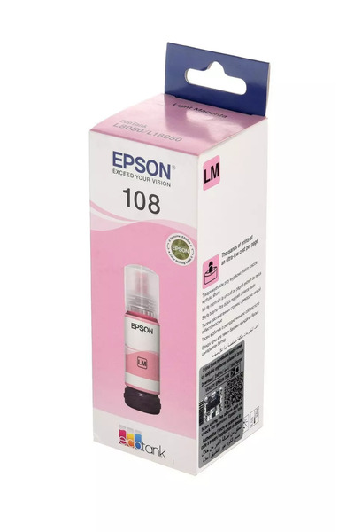 EPSON زجاجة حبر EcoTank 108 بلون أرجواني فاتح، حتى 2100 صفحة، سعة 70 مل، لون أرجواني