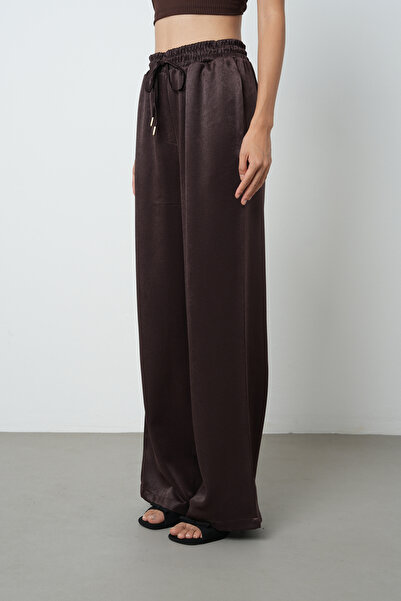 Orfeo Negro Women's Solid Color Lace-Up Detail Wide Leg Elastic Waist Trousers