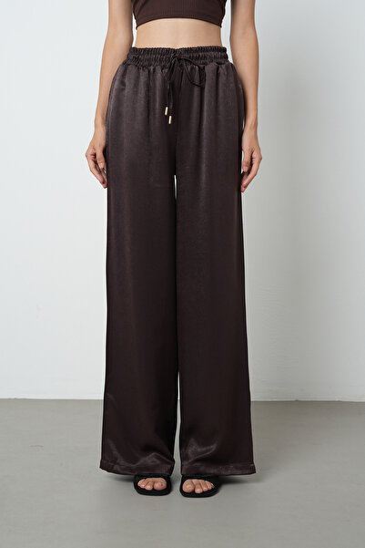 Orfeo Negro Women's Solid Color Lace-Up Detail Wide Leg Elastic Waist Trousers