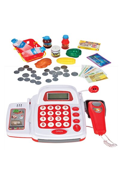 SOLTOY Casa de marcat cu cos de cumparaturi si display electronic, sertar, microfon, scanner de produse