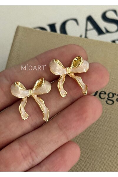 MioArt Women's Mini Enamel Ribbon Bow 2 cm Earrings
