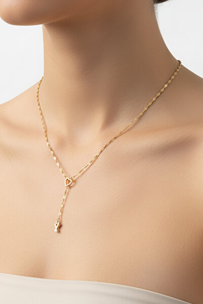 Atolyezone Y Harfi 316l Paslanmaz Çelik Kolye Kalpli Dekolte Yeni Sezon Kişiy...