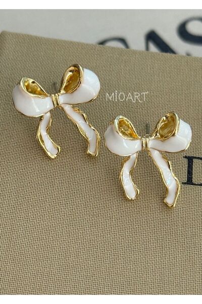 MioArt Women's Mini Enamel Ribbon Bow 2 cm Earrings