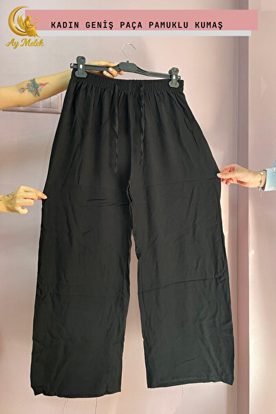 AYMELEK Kadın Pamuklu Dokuma Desenli Bol Kesim Geniş Paça Pantolon