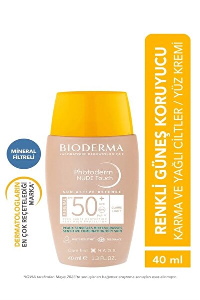 Bioderma Photoderm Nude Touch SPF50+ Light Karma Yağlı Ciltler Kapatıcı Etkili Renkli Güneş Kremi 40