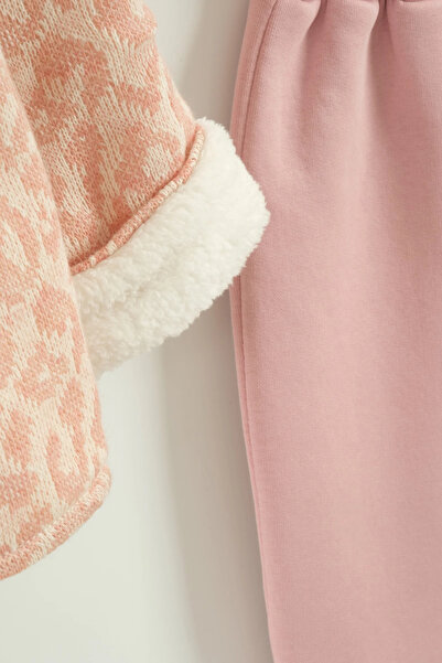 Mini Baray Girl's Plush Coat and Pants Set (1-2-3 Years Old)