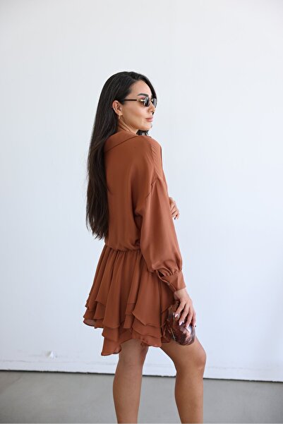 Özge Özgenç Shirt Collar Premium Chiffon Dress
