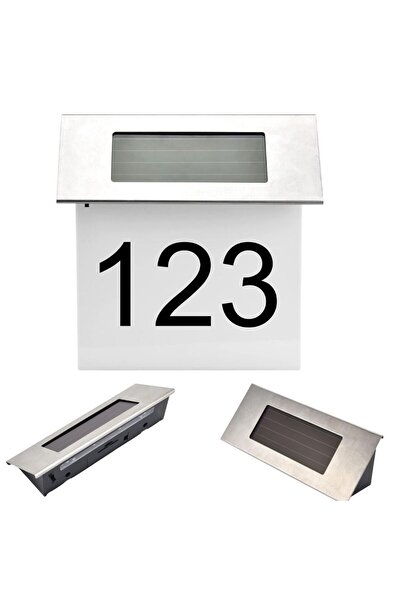 Impact Vision Solar-powered house or gate number, Stainless steel, Rechargeab...