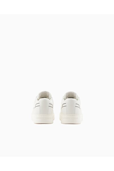 Emporio Armani Erkek Kabartmalı Baskı Desenli Kontrast Logo Detaylı Deri Beyaz Sneaker EM002852 AF18014-M0017