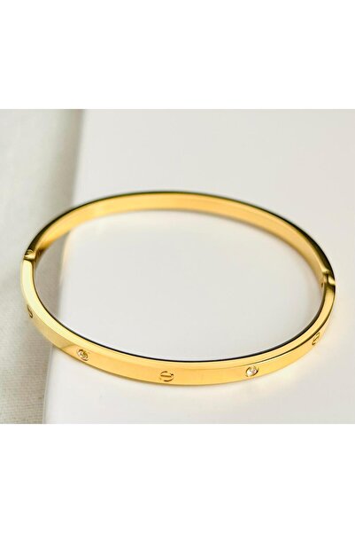 julee.co Özel Model Ince Zirkon Taş Detaylı Çelik Kelepçe (17-18cm)