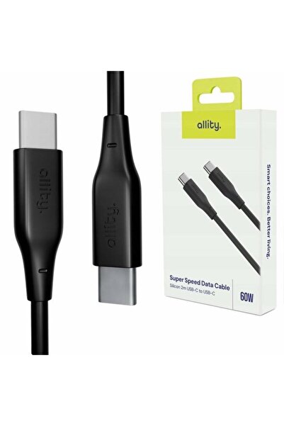 allity Cable for data and charging AUC-02, USB-C to USB-C, 60W, 1m, Black