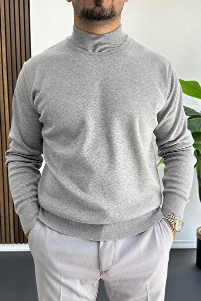 Edwox Men's Half Fisherman Regular Fit Sweater Gray Edw409