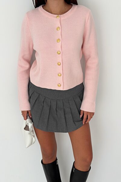 FEMELLE Pink Basic Gold Button Cardigan - Standard Size