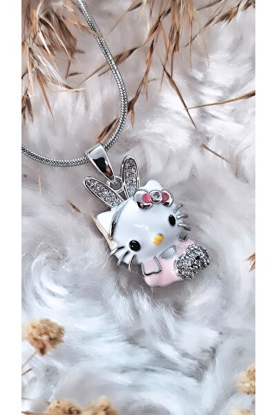 Serenity قلادة هيلو كيتي من الفولاذ المطلي بالمينا مع الأذنين