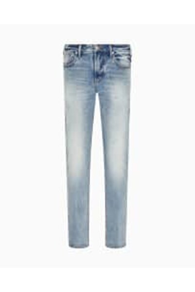 Emporio Armani Men's Slim Fit Distressed Pattern Stretch Cotton Denim Blue Trousers Em000121 Af17485-Mb002