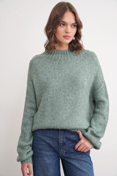 Mixray 6700 Pulover tricotat cu guler ridicat baloane pentru femei Çağla