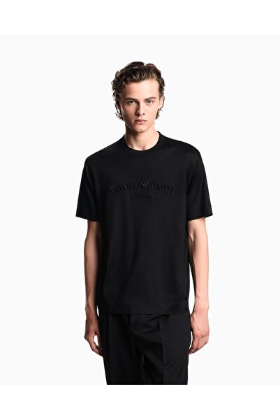 Emporio Armani Men's Big Eagle Embroidered Round Neck Cotton Short Sleeve Bla...