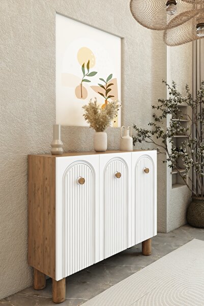 izcodesign Bohem 90 cm 3 Kapaklı Ayakkabılık – Dayanıklı Gövde Mebran Kapaklı Atlantik Çam Portmanto | Vestiyer