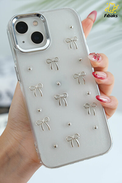 Fibaks Apple Iphone 13 - 14 Uyumlu Şeffaf Mini Fiyonk Epoksili Telefon Kılıfı