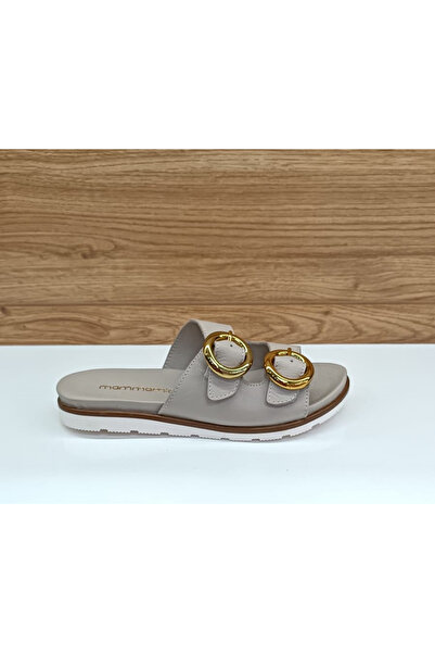 Mammamia Yt1585 Gray Genuine Leather Casual Women's Slippers