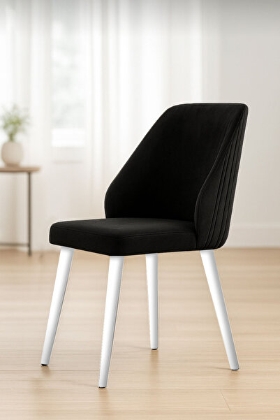 Renlife Sandalye 6 Adet Mutfak/Salon Sandalyesi Baby Face Kumaş Metal Siyah Ayak ( Siyah Kumaş Beyaz Ayak)