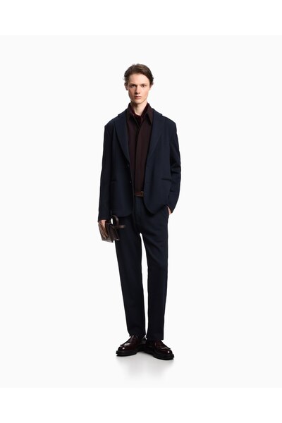 Emporio Armani Men's Jacquard Knitted Fabric Long Sleeve Navy Blue Jacket Em000069 Te15977-Ub081