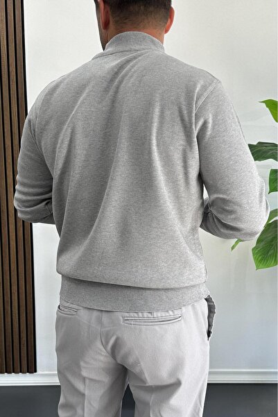 Edwox Men's Half Fisherman Regular Fit Sweater Gray Edw409