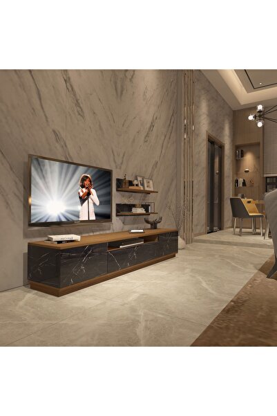 Decoraktiv Trio 4s Mdf Tv Ünitesi Tv Sehpası - Ceviz - Siyah Mermer