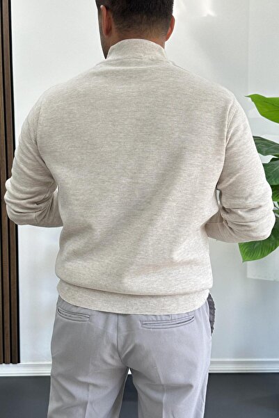 Edwox Чоловічий светр з напівзастібкою, звичайного крою, кремовий Edw411