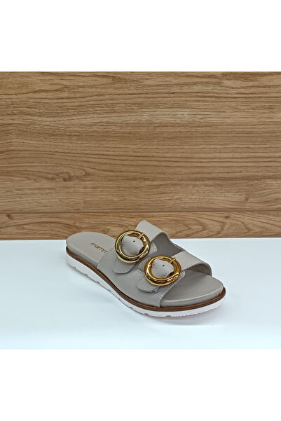 Mammamia Yt1585 Gray Genuine Leather Casual Women's Slippers