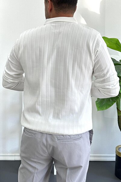 Edwox Чоловічий светр з відкритим коміром, стандартний крій, білий Edw412