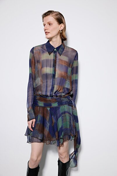 rue Drawstring Waist Patterned Multi Mini Dress