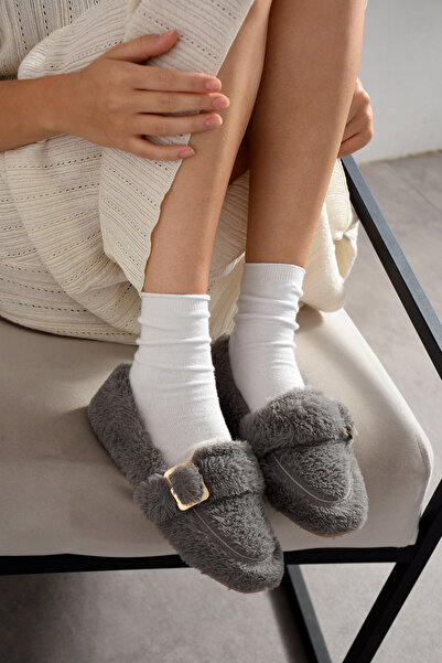 FootFrenzy Women's Buckle Plush House Slippers Soft Comfortable and Non-Slip Sole Winter Home Shoes