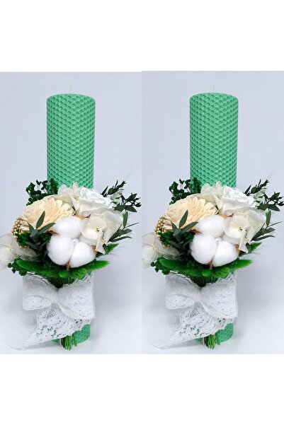 OEM Set 2 lumanari cununie/nunta din ceara naturala, decorate cu flori naturale criogenate/uscate,H35/D5