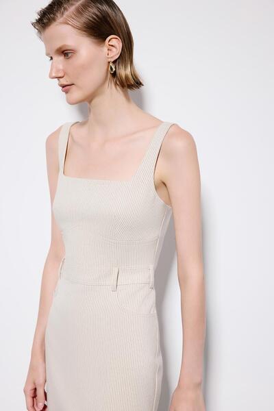 rue Striped Strappy Ecru Midi Dress