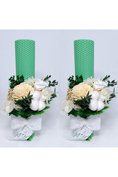 OEM Set 2 lumanari cununie/nunta din ceara naturala, decorate cu flori naturale criogenate/uscate,H35/D5