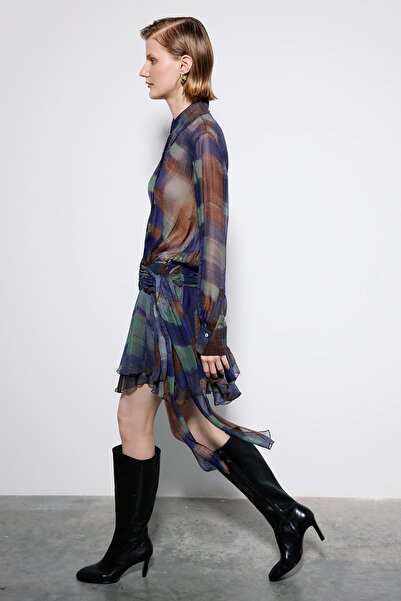 rue Drawstring Waist Patterned Multi Mini Dress