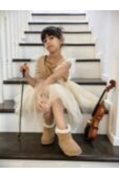 Mamboo Beige tulle dress with train for girls aged 2 to 9 years