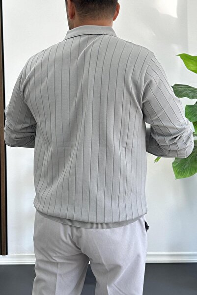 Edwox Men's Open Collar Regular Fit Sweater Gray Edw412