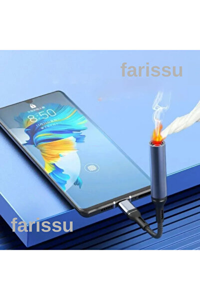 farissu USB-C Şarj Portlu, Üfleyerek Çalışan Elektrikli Çakmak (Sadece Çin Menşeli Type-C Cihazlar İçin)
