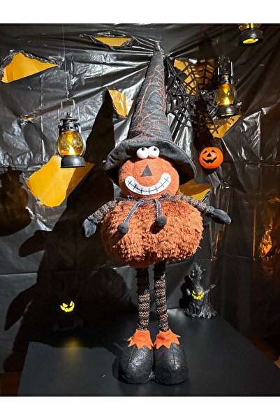 Cansüs 75 cm Cadılar Bayramı Balkabağı Cadı Dekoru | Peluş ve Şapkalı Figür