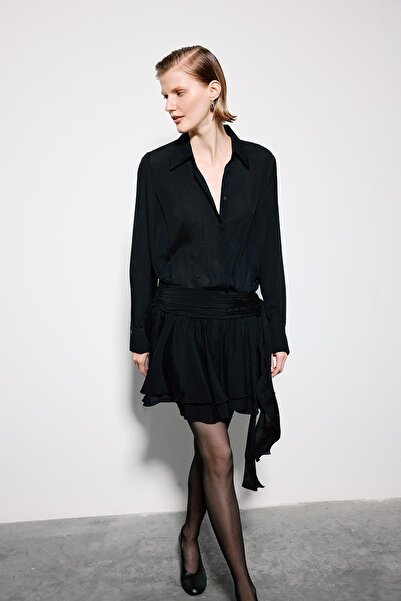 rue Black Mini Dress with Gathered Waist