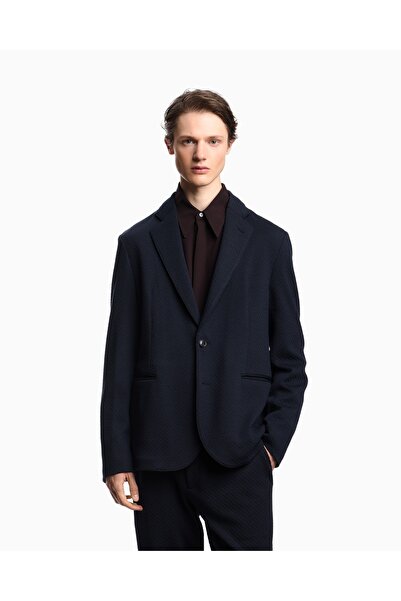 Emporio Armani Men's Jacquard Knitted Fabric Long Sleeve Navy Blue Jacket Em000069 Te15977-Ub081